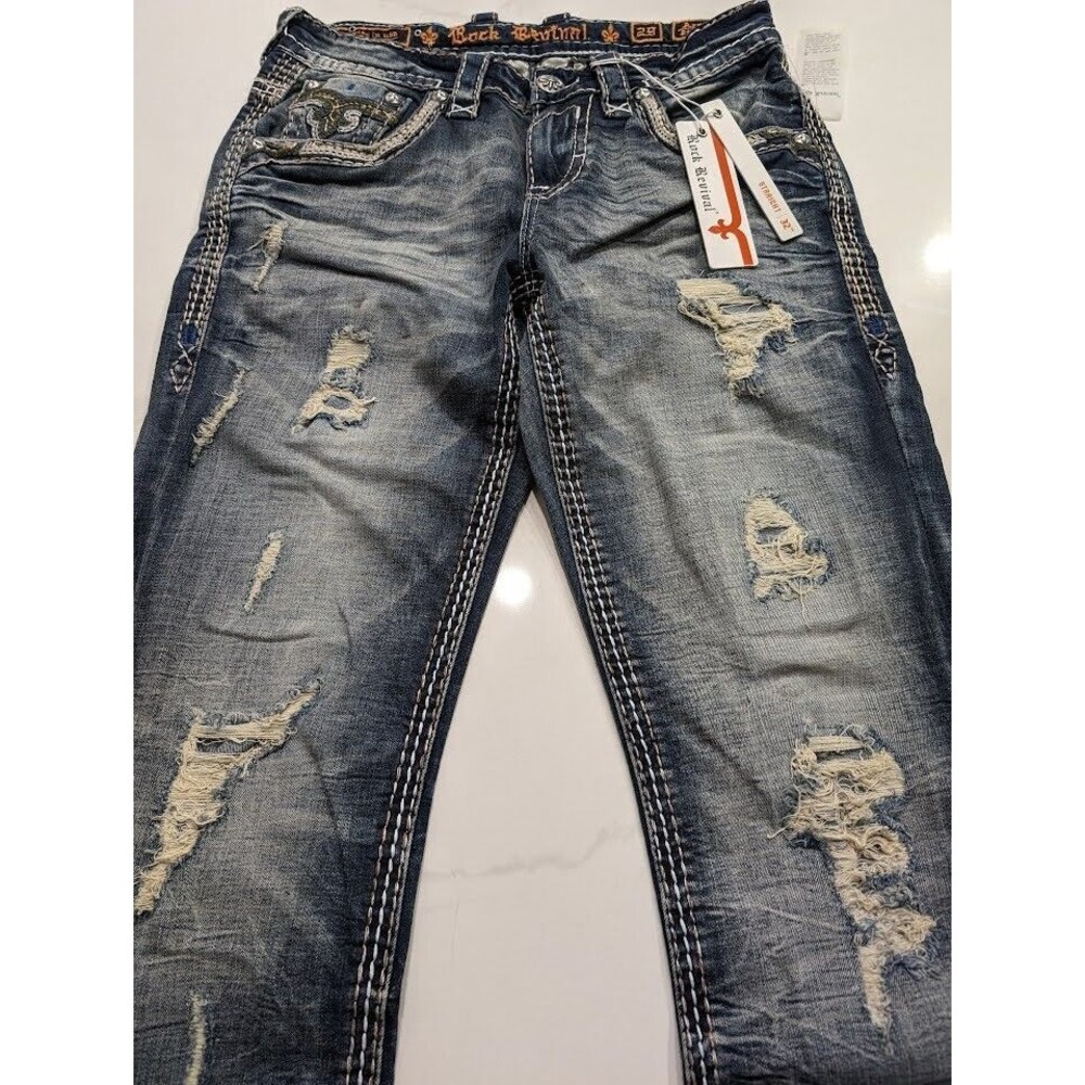 Rock Revival Armie Relaxed Straight Distressed Denim Jeans Men’s Size 29 x 32 - Picture 4 of 9